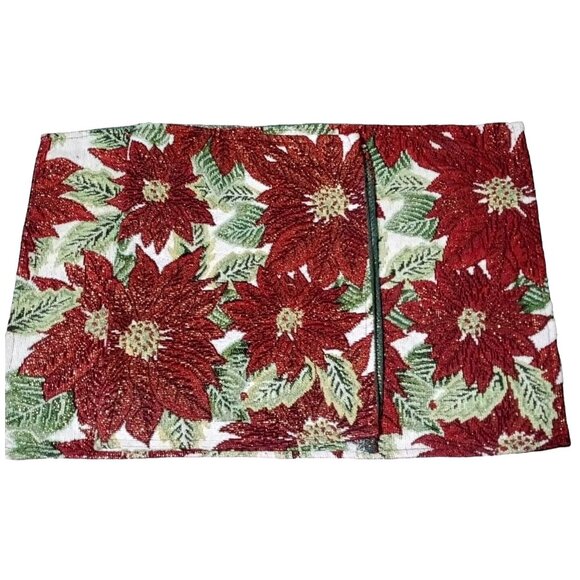 Christmas Poinsettia Table Place Mats Tapestry Jacquard Gold Woven Set of 2 - Picture 1 of 7